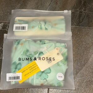 Bums & Roses Baby St Patrick’s Outfit 3-6 Months with matching bow!
